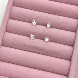 Brinco coração rosa bebê 5mm  em prata 925