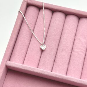 Colar Coração embutido 45cm, em Prata 925